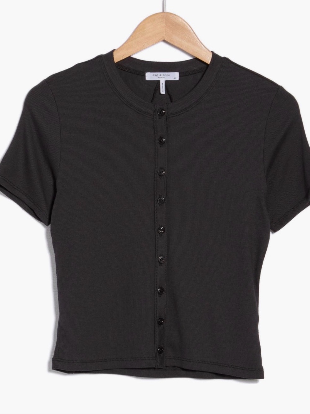 Ribbed rag & bone Black Short Sleeve Button-Up Top
